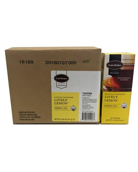Farmer Brothers Premium Lively Lemon Hot Tea, 6/25 Ct Tea Boxes 1 Farmer Brothers Premium Lively Lemon Hot Tea, 6/25 Ct Tea Boxes