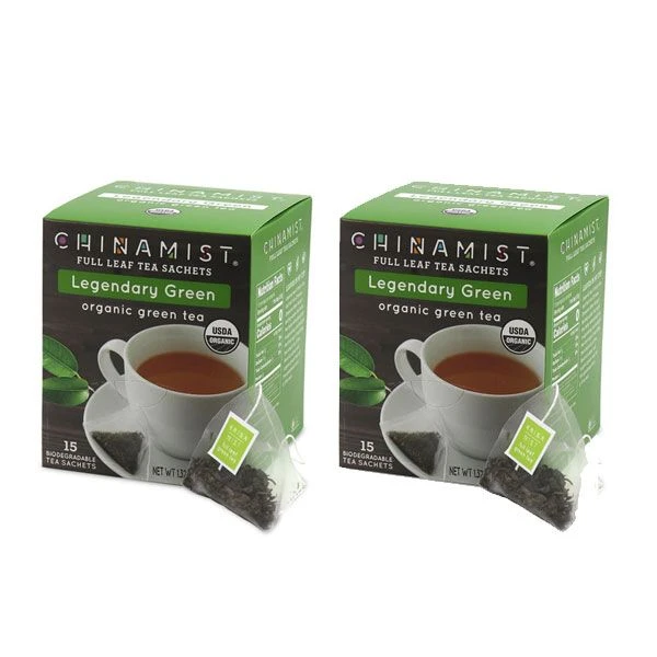 China Mist - Legendary Green Organic Black Full Leaf Tea Sachet, 2 Boxes 15 Count - Biodegradable And Individually Wrapped