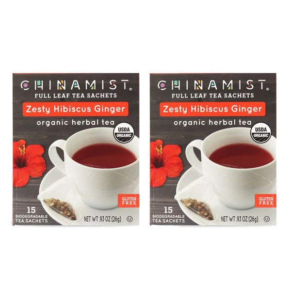 China Mist - Zesty Hibiscus Ginger Organic Black Full Leaf Tea Sachet, 2 Boxes 15 Count Each - Biodegradable And Individually Wrapped 1 China Mist - Zesty Hibiscus Ginger Organic Black Full Leaf Tea Sachet, 2 Boxes 15 Count Each - Biodegradable And Individually Wrapped