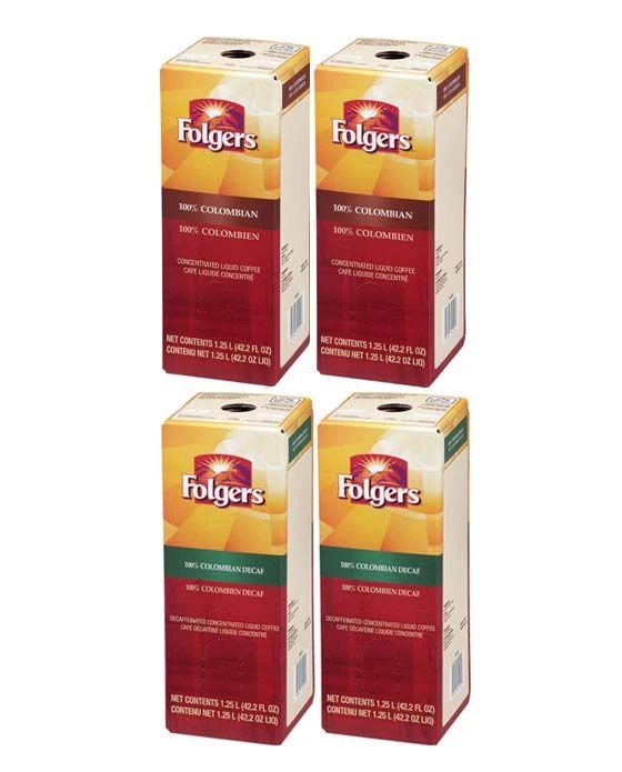 Folgers 1.25 Liter 100% Colombian Regular And Decaf (2 Boxes Each) 1 Folgers 1.25 Liter 100% Colombian Regular And Decaf (2 Boxes Each)