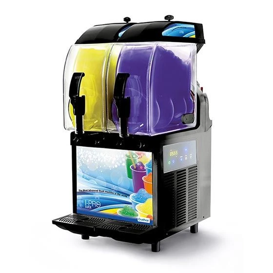 Crathco I-PRO 2E W/ LIGHT (1206-003) Black 16'' Countertop Double 2.9 Gallon Granita / Slushy / Frozen Beverage Dispenser With Lighted Front Panel And Electronic Controls, 115V 1 Crathco I-PRO 2E W/ LIGHT (1206-003) Black 16'' Countertop Double 2.9 Gallon Granita / Slushy / Frozen Beverage Dispenser With Lighted Front Panel And Electronic Controls, 115V