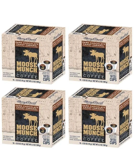Moose Munch Single Serve Coffee By Harry & David, Dark Chocolate Candy Caramel, 4/18 Count 1 Moose Munch Single Serve Coffee By Harry & David, Dark Chocolate Candy Caramel, 4/18 Count