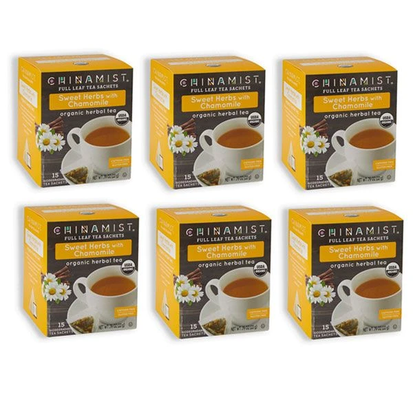 China Mist - Organic Sweet Herbs With Chamomile Herbal Tea Sachets, 6 Box 15 Count Each 1 China Mist - Organic Sweet Herbs With Chamomile Herbal Tea Sachets, 6 Box 15 Count Each