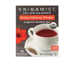 China Mist - Zesty Hibiscus Ginger Organic Black Full Leaf Tea Sachet, 6 Boxes 15 Count Each -Bunn Outlet Store zestyhibiscusginger teasachet packet 1 1 1