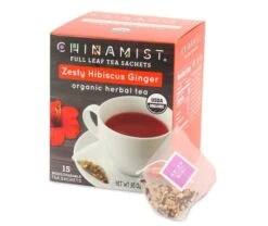 China Mist - Zesty Hibiscus Ginger Organic Black Full Leaf Tea Sachet, 15 Count Box - Biodegradable And Individually Wrapped