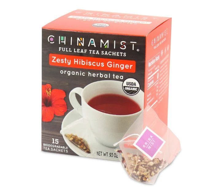 China Mist - Zesty Hibiscus Ginger Organic Black Full Leaf Tea Sachet, 15 Count Box - Biodegradable And Individually Wrapped 1 China Mist - Zesty Hibiscus Ginger Organic Black Full Leaf Tea Sachet, 15 Count Box - Biodegradable And Individually Wrapped